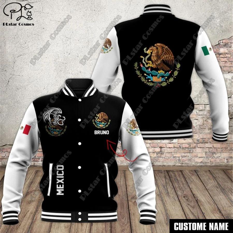 남녀공용 맞춤형 멕시코 야구 재킷, 3D 패턴 디자인, 폭격기 풀 스냅 버튼 재킷